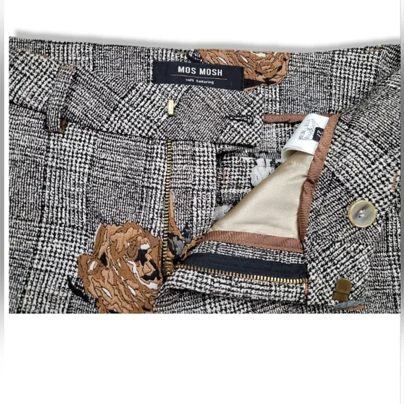 Mos Mosh Ivana shannon Checkered Pants Crop Dress Trousers Floral Appliqué 27 - Picture 8 of 12